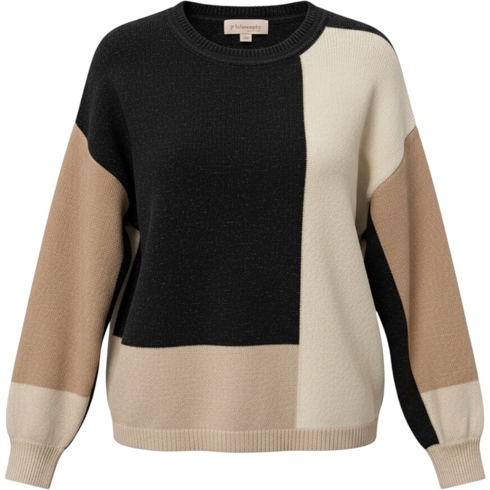 Philosophy Republic Clothing Colorblock Sweater Neutral Geometric Knit Size M